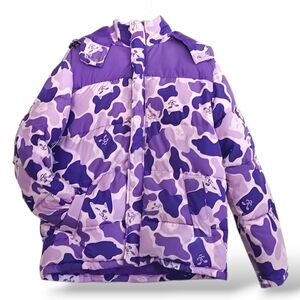 RIPNDIP Purple Nerm Camo Puffer Jacket Super Soft Ski Snow Winter Cute Fun Cats